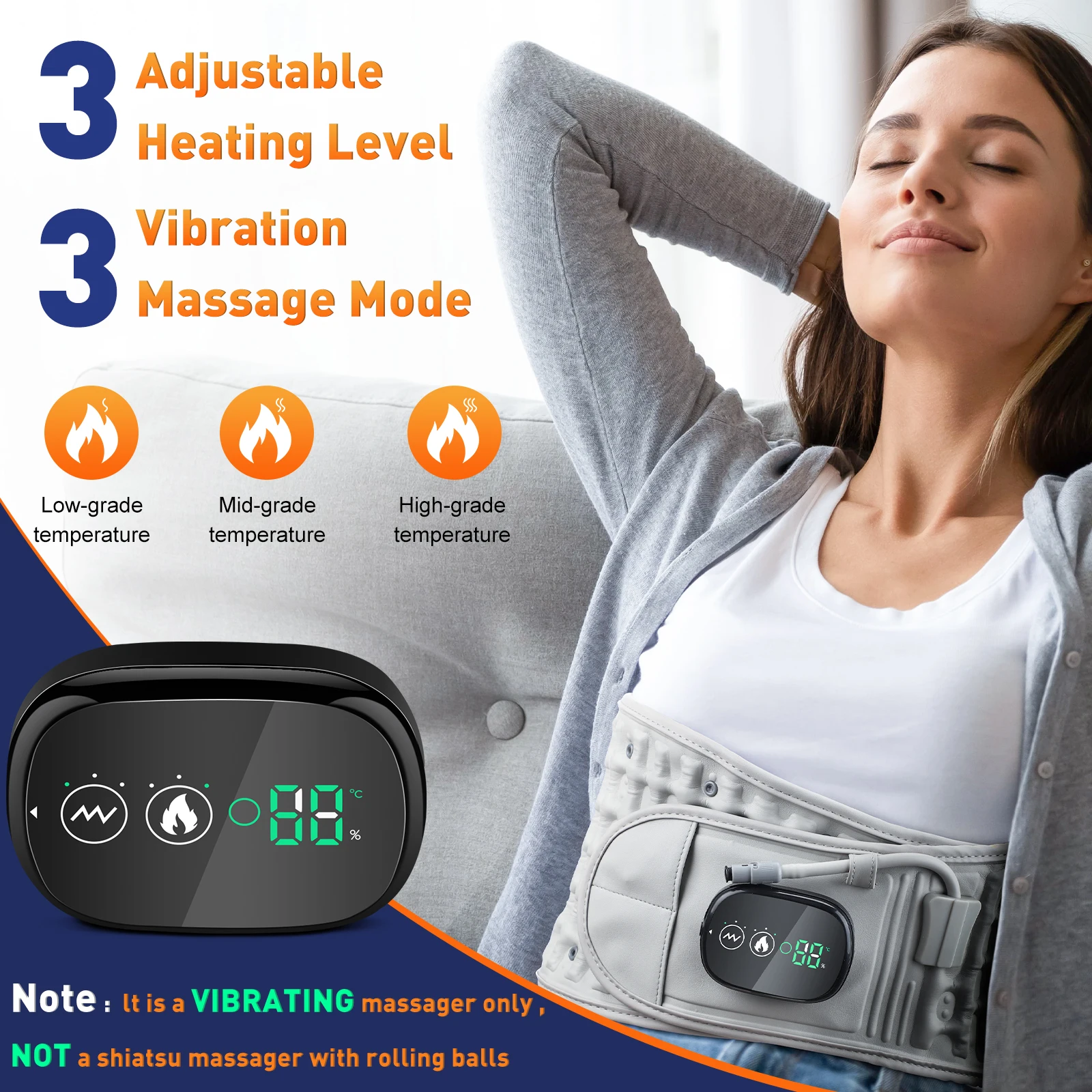 Heating Inflatable Waist Massager Back Vibration Massage Airbag Support Belt Lumbar Protect Brace Promote Blood Circulation