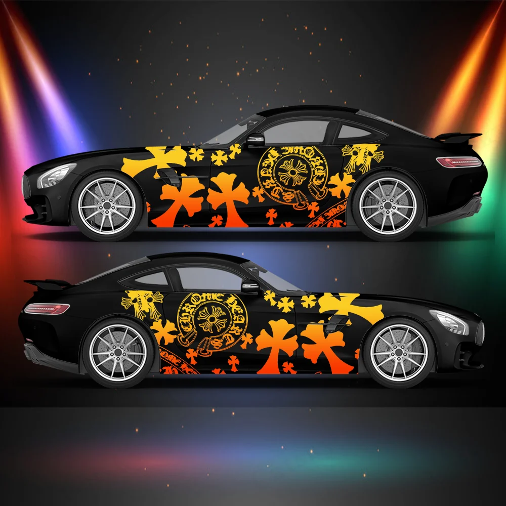 

Cross Gradient Colorful Car Vinyl Wraps Decal Self-adhesive PVC Sticker Suitable for Trucks SUV Decoration Auto Accessories Gift