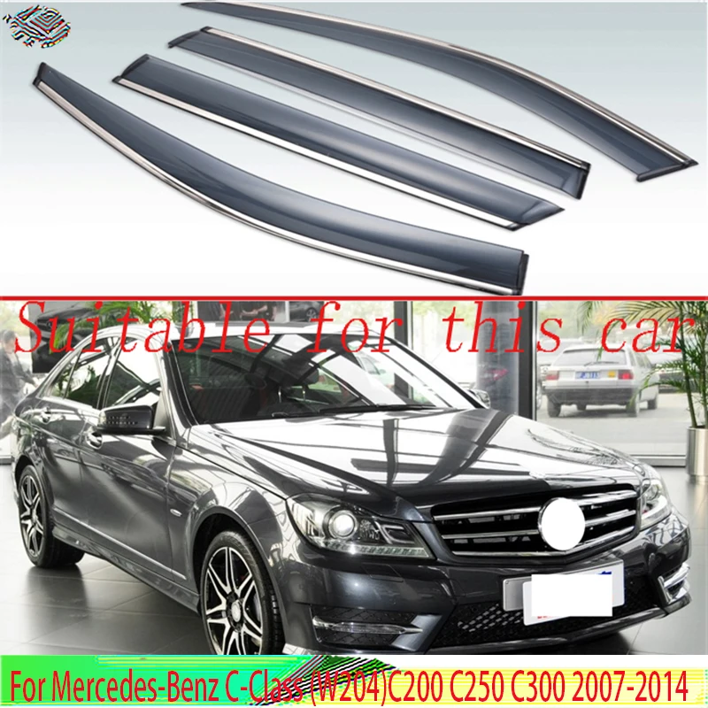 

For Mercedes-Benz C-Class (W204)C200 C250 C300 2007-2014 Plastic Exterior Visor Vent Shades Window Sun Rain Guard Deflector 4pcs