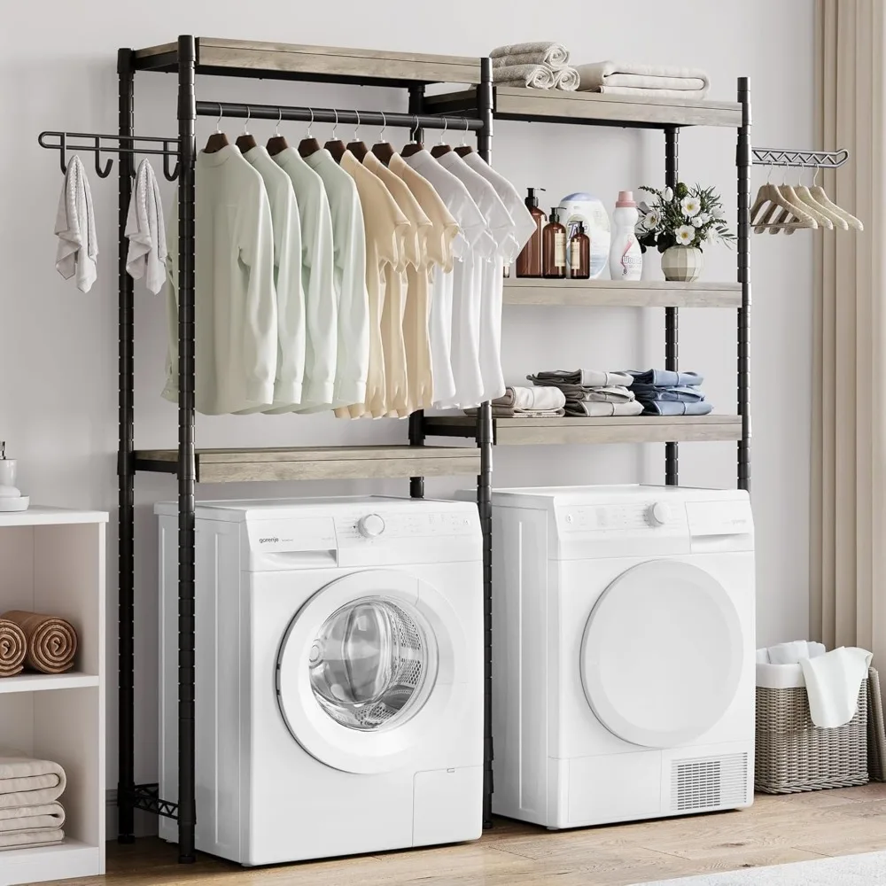

5-Tier Wood Over The Washer and Dryer Storage Shelf- Laundry Room Organization Space Saving Laundry Drying Clothes Racks Heavy D