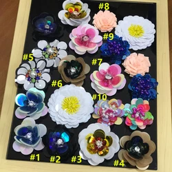 New 10Pcs/Lot Handmade Sequins Beads Flower Applique Hair Clip,Bags,Brooch,Clothes Sew on,Glue on DIY Patches