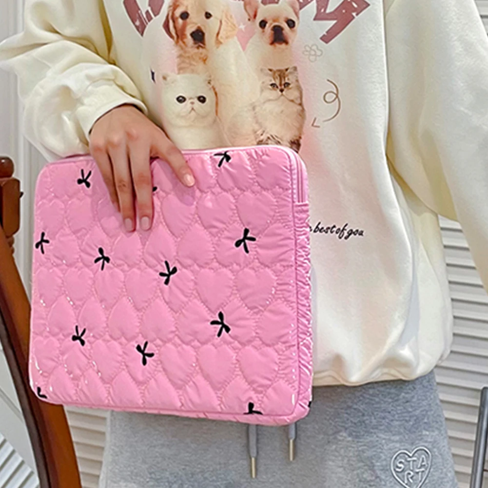 Cute Bow Preppy Laptop Sleeve Case Bag Within 15 Inch Kawaii Pad Computer Protect Case Pouch Cute Laptop Sleeve for MacBook iPad