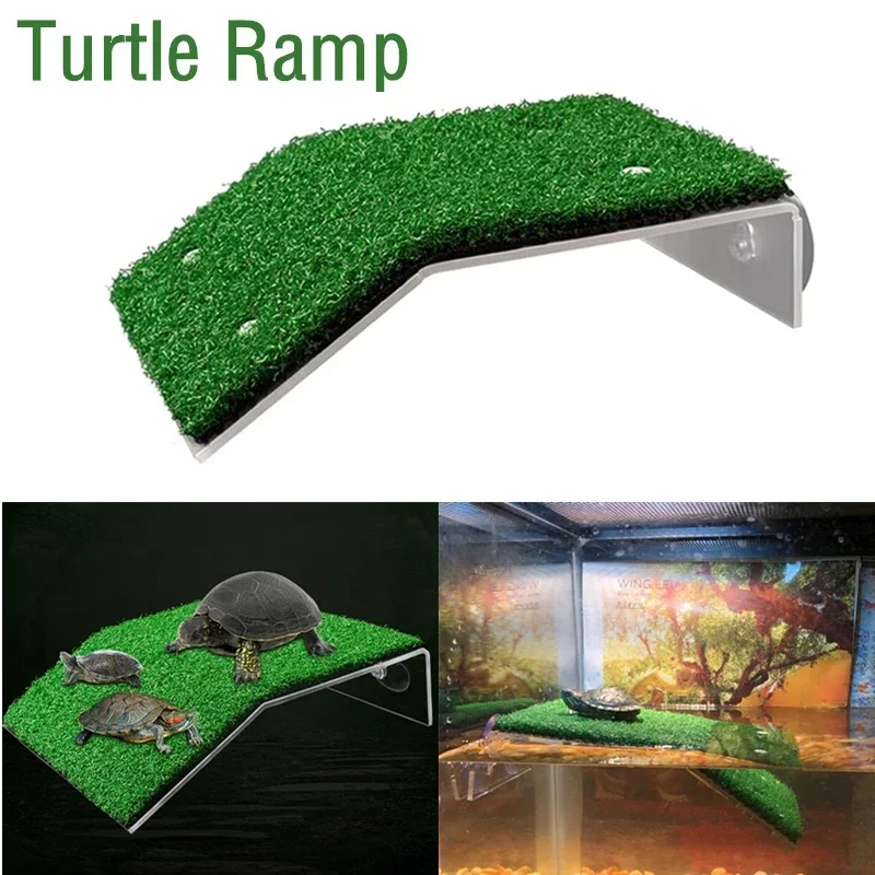 Lawn Turtle Basking Platform Turtle Resting Basking Platform, Simulation Grass Turtle Ramp for Turtle Tank, Reptile