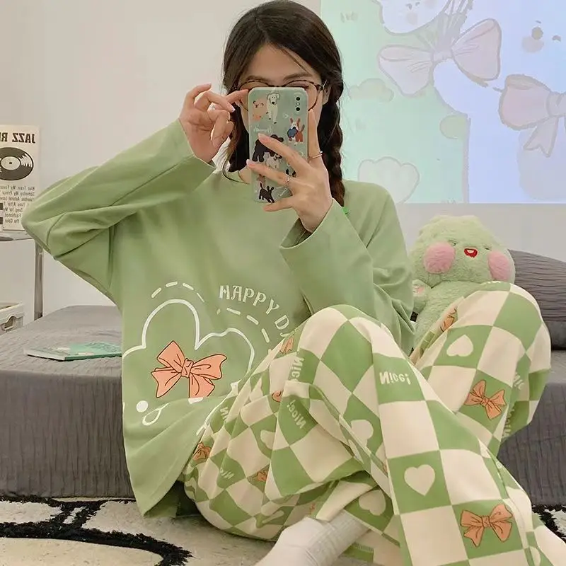 

New Fashion Women's Pajamas, Spring and Autumn Long Sleeve, Thin Autumn and Winter Home Wear, Plus Size, Simple Loose Set