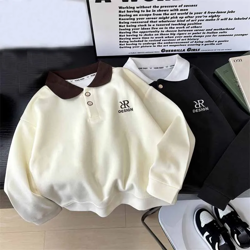 Boys Fashion Sweater Kids Spring Pullover Autumn New Clothes Children Casual Letters Turn Collar Jumper 3-14 Years Old