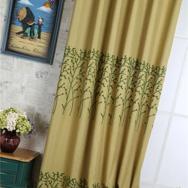 

Light Luxury Curtains for Living Dining Room Bedroom Branches Modern Simple American Country Cotton Linen Embroidered Window