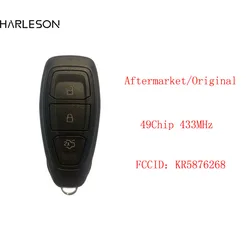 Originall Smart 3 buttons Remote Key fob 433MHz with ID49 Chip for Ford Kuga Fiesta 2016 + with Emergency Key KR5876268