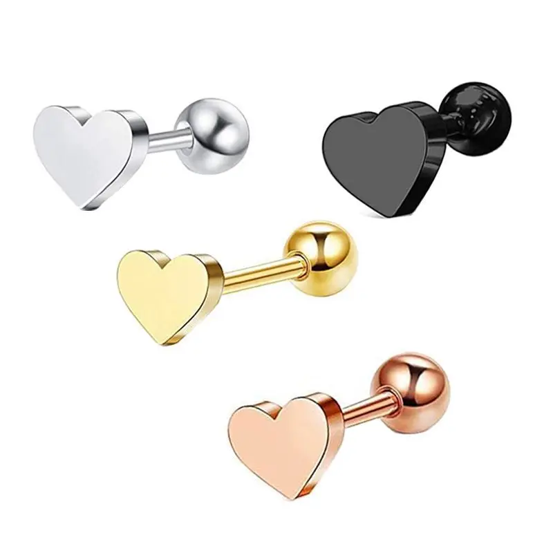 

1pc Ear Cartilage Stainless Steel Screw Backs Stud Tragus Cartilage Earrings Jewelry 16g Cute Love Heart Helix Barbell Piercing