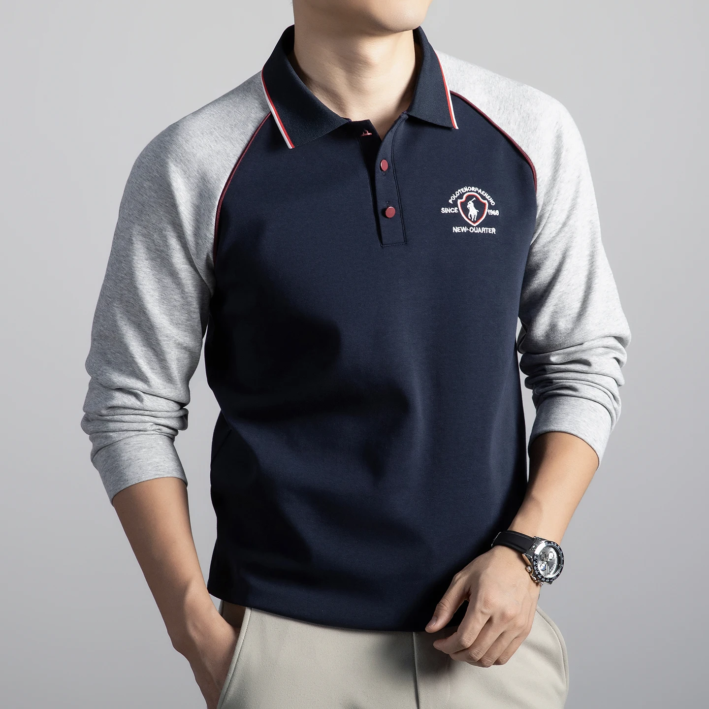 

Новинка 2025 года, осенне-зимняя мужская хлопковая толстовка с длинными рукавами и воротником, повседневный универсальный спортивный топ с вышивкой на открытом воздухе