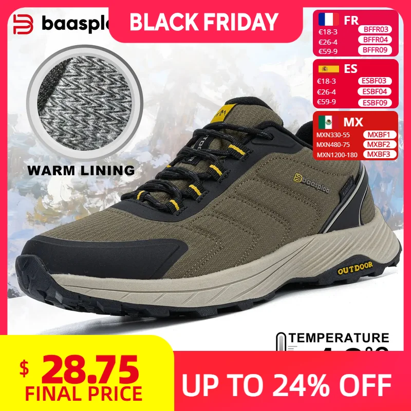 

Baasploa Men Hiking Shoes Wear-Resistant Non-slip Outdoor Sneakers Fashion Anti Splash Water Light Male Casual Walking Shoes