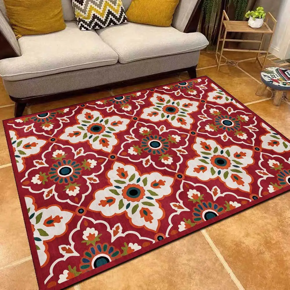 

3D Ethnic Style Flower Carpets for Home,Living Room Decor,Soft Flannel,Bedside Floor Mats,Bedroom,Non-slip Hallway Rugs,Washable