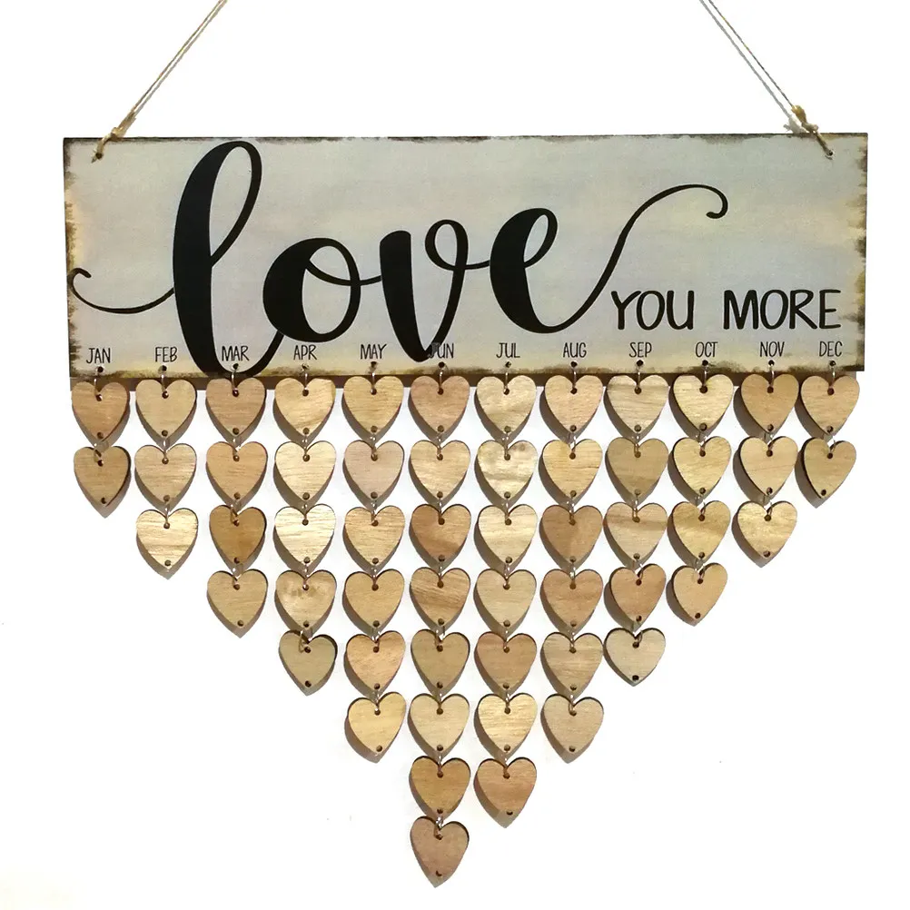 

Colorful Wooden Calendar Board 12x5cm Love You More Crafted Design Birthday Reminder for Family Wall Hanging Home Decoration