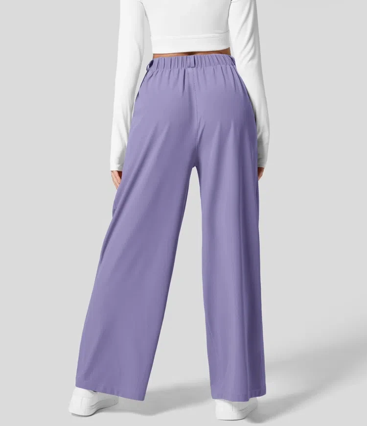 Damenhose, karierte, figurbetonte Hose mit weitem Bein und Taschen, hochtaillierte, lässige, figurbetonte Hose mit weitem Bein für Damen. – Detail 32