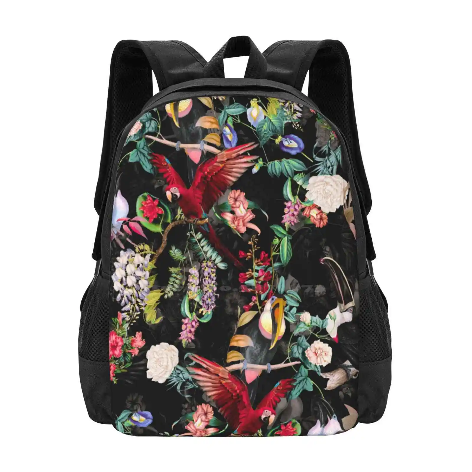 Floral And Birds Ix 3D Print Design Backpack Student Bag Floral Flowers Garden Forest Jungle Tropical Botanical Summer Spring