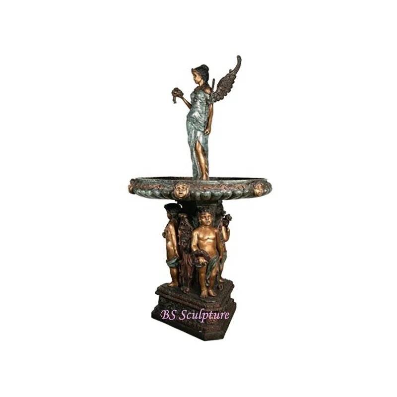 Home Outdoor Fountain Garden Water Feature Outdoor Water Fountains Bronze and Brass Angel Statue Sculpture
