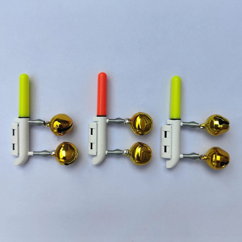 Fishing Bite Alarms Fishing Rod Double Bells Rod Clamp Tip Clip Bells Ring Induction Lamp Bright Night Flash LED bez baterii