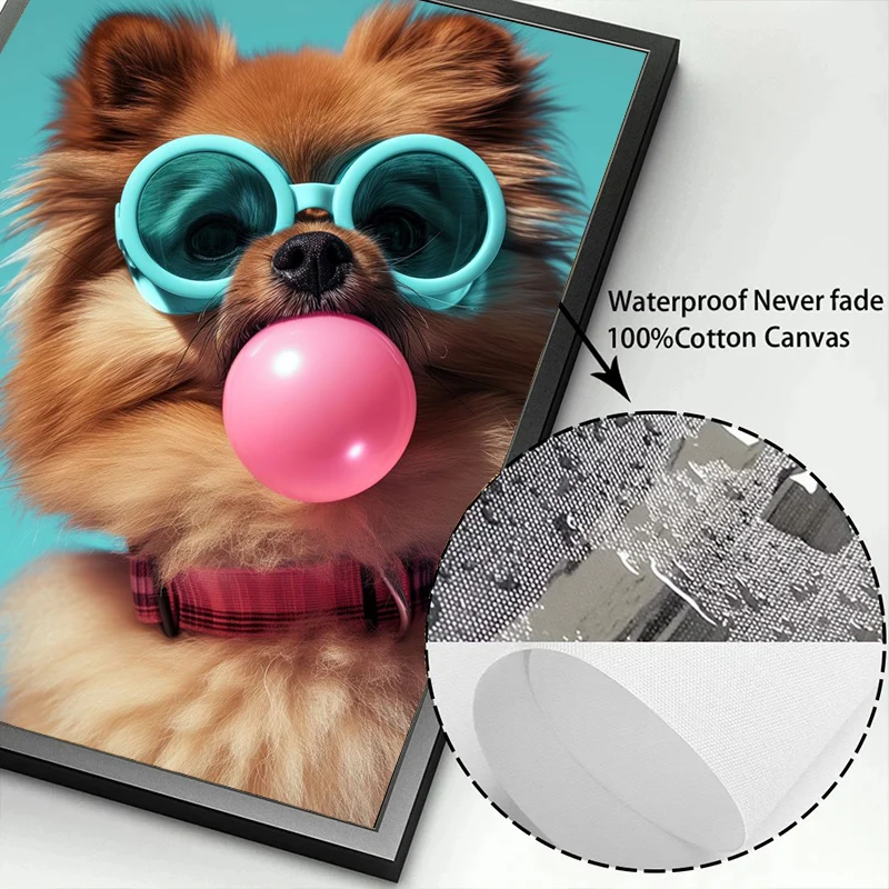 Dog Bubblegum Sunglasses Posters and Prints Samoyed French Bulldog Pomeranian Canvas Painting Wall Art Picture Room Home Decor