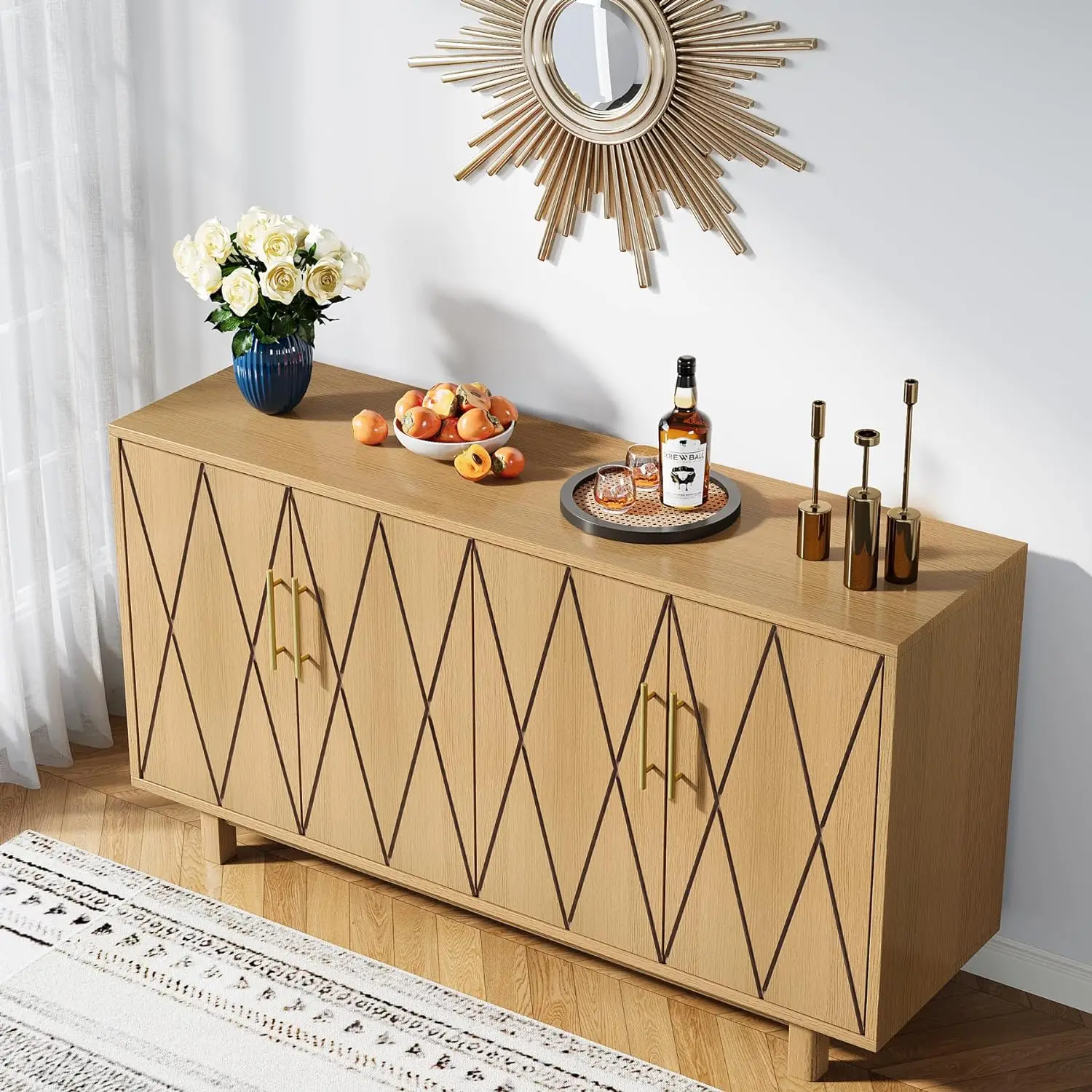 Mobile Buffet da 55 "con contenitore, credenza grande con ripiani regolabili, mobiletto portaoggetti per Console Bar in legno