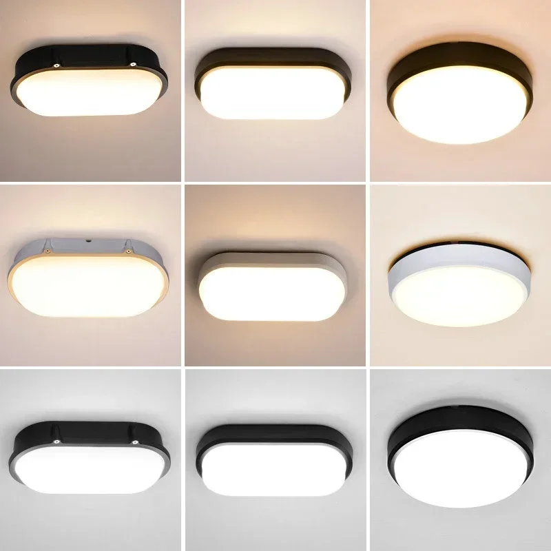 

High Brightness Waterproof Bathroom Ceiling Lamp Black White Round Oval Outdoor Balcony Entrance Porch Garden Light LED