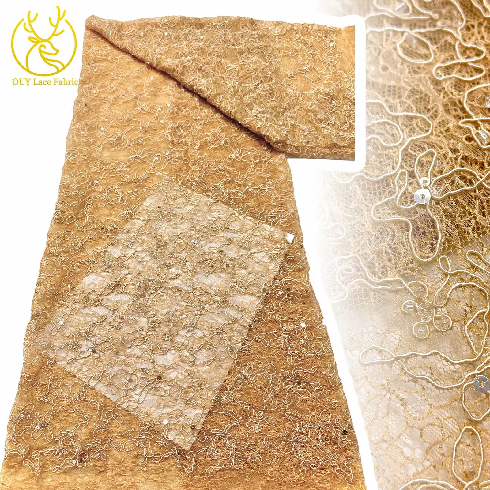 

Luxury Exquisite Elegant New Fashion Design Fabric Handmade Beaded Sequins Embroidery Line Mesh Lace Women's Wedding Dresses