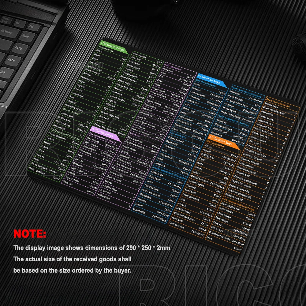 HD طباعة Excel مفاتيح الاختصار 29X25CM لوحة الماوس Ai PS Pr DeskMat مع حافة مخيط عدم الانزلاق اكسسوارات TableMats Office XXs حصيرة #4