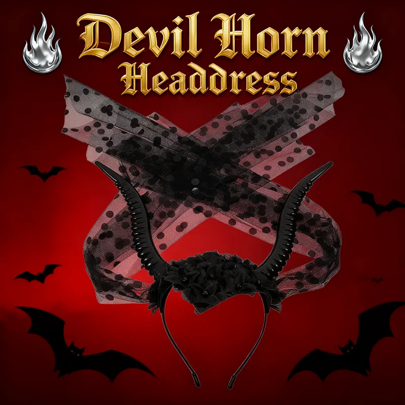 

Sheep Horns Headband Black Mesh Gothic Halloween Party Cosplay Headdress For Women Festival Masquerade