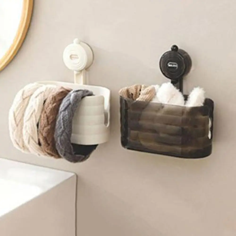 

Plastic Suction Cup Face Towel Organizer Wall-Mounted Space Saving Washcloth Storage Box Removable with Handheld Mop