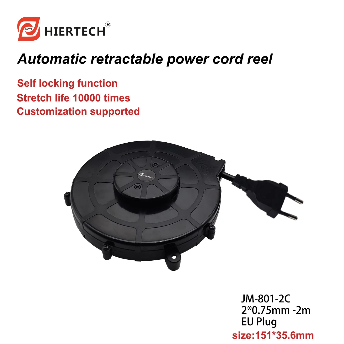 Hiertech European standard 2-meter installation of modern furniture power cord automatic winding reel
