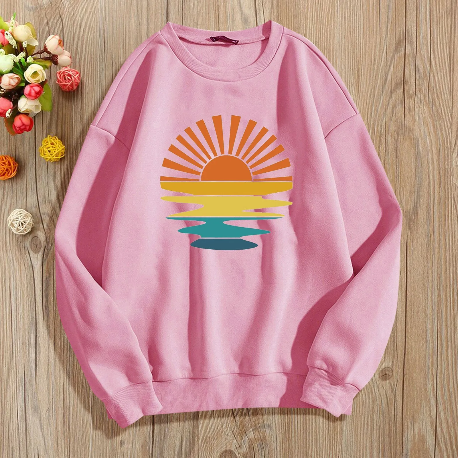 

Women's Crew Neck Sweatshirt Mountaineering Hiking Watching Sunrise And Sunset Series Top Distressed Sweatshirt Women