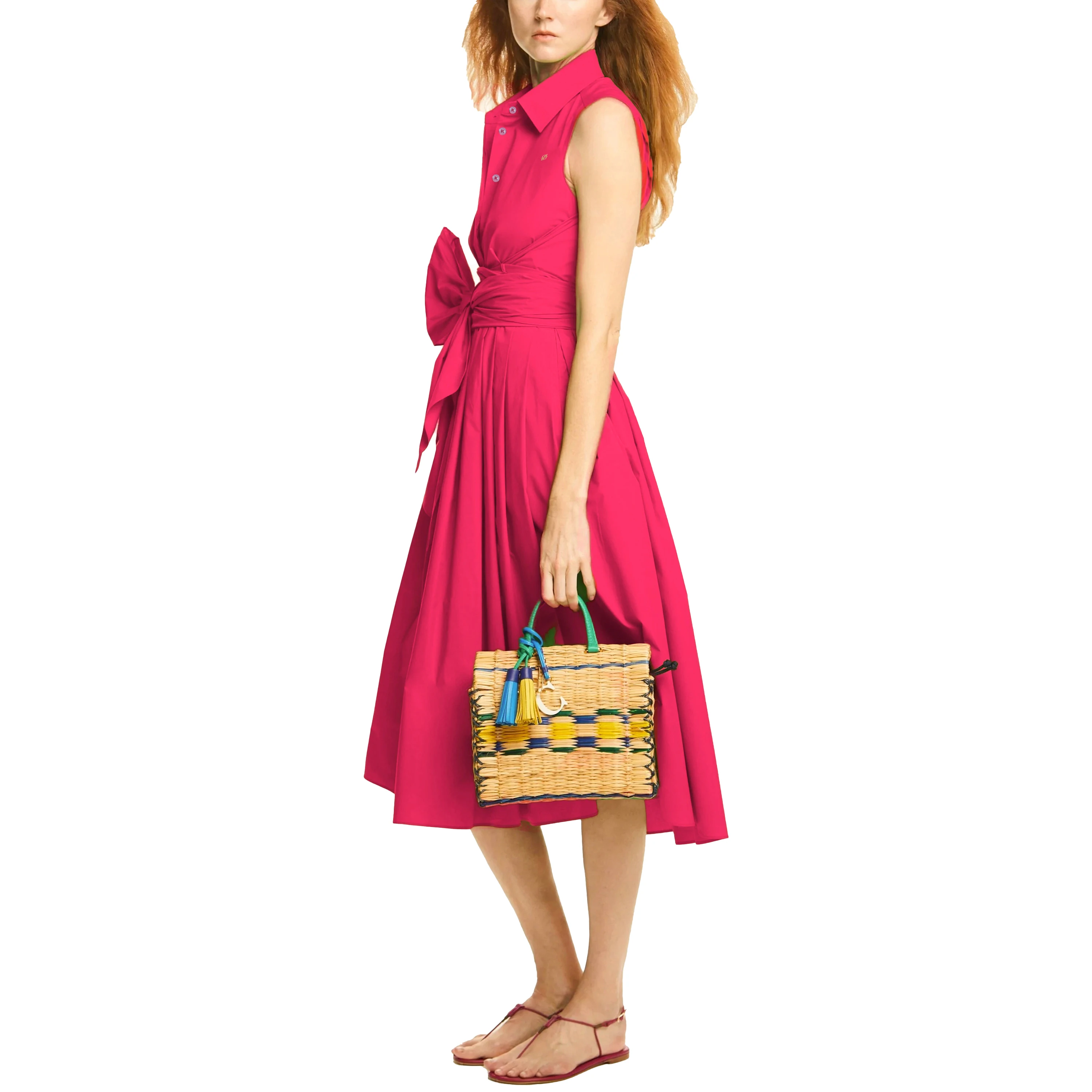 CHCH Women's Dress Summer Beach Party Sleeveless Single breasted Lace up Design Office Women's Long Pink Dresses ﻿