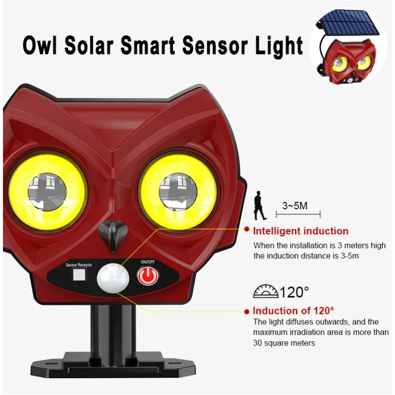 

Solar Outdoor Wall Light Owl IP65 Waterproof Porch Lights with Motion Sensor LED Remote Control for Garden Yard Garage Patio