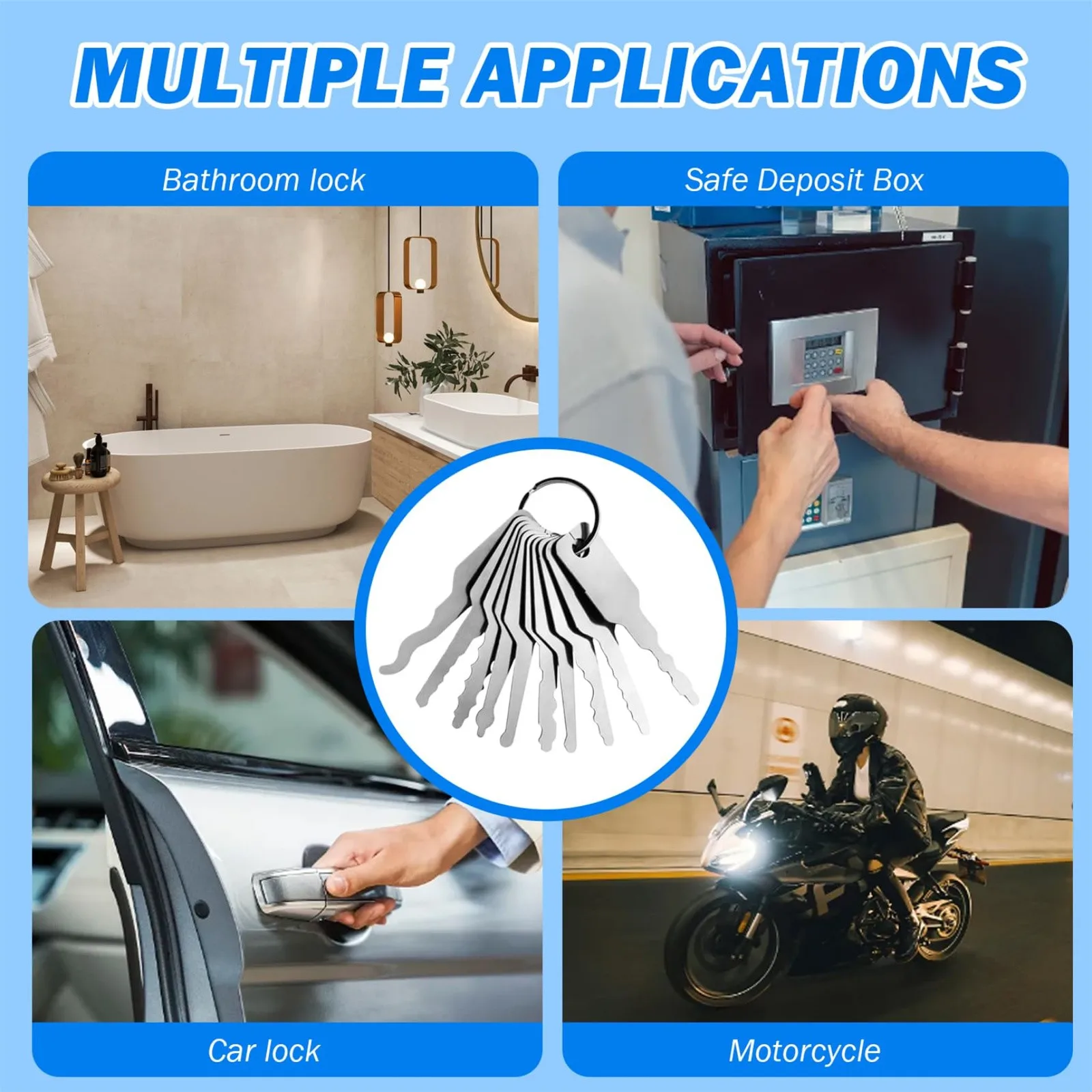 10 Pack Stainless Key Blanks Universal Room Lock Key Set Locksmith Repairing Tools Multiple Shapes Emergency Tool For Car Locks