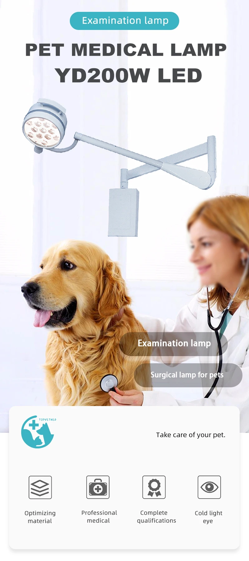 YD200W LED Dome D/ental Lamp Exam Lights Shadowless S/urgical Veterinary Wall-mounted Operating Lamp