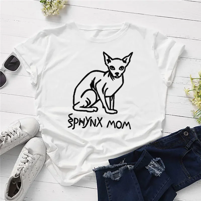 Sphynx Mom Cat Streetwear Tops women Tshirt Print Cute cartoon Tees Ladies shirt Vintage Goth Casual Chic Women T-shirt