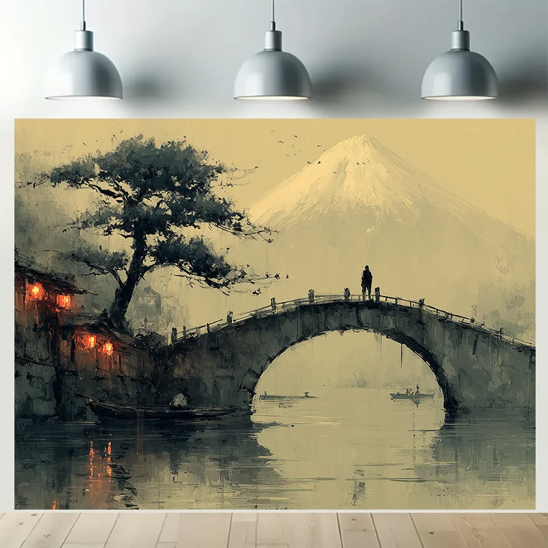 قطعة واحدة من نسيج جسر طلاء الحبر - قماش بوليستر، قابل للغسل في الغسالة، مناسب لتزيين غرفة النوم وغرفة المعيشة