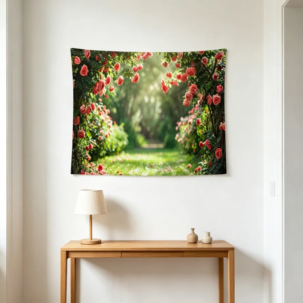 1PC Rose Arch Print Backdrop Banner, Bedroom Living Room Photo Background, Polyester Wall Hanging, Home Decor, Wall Art