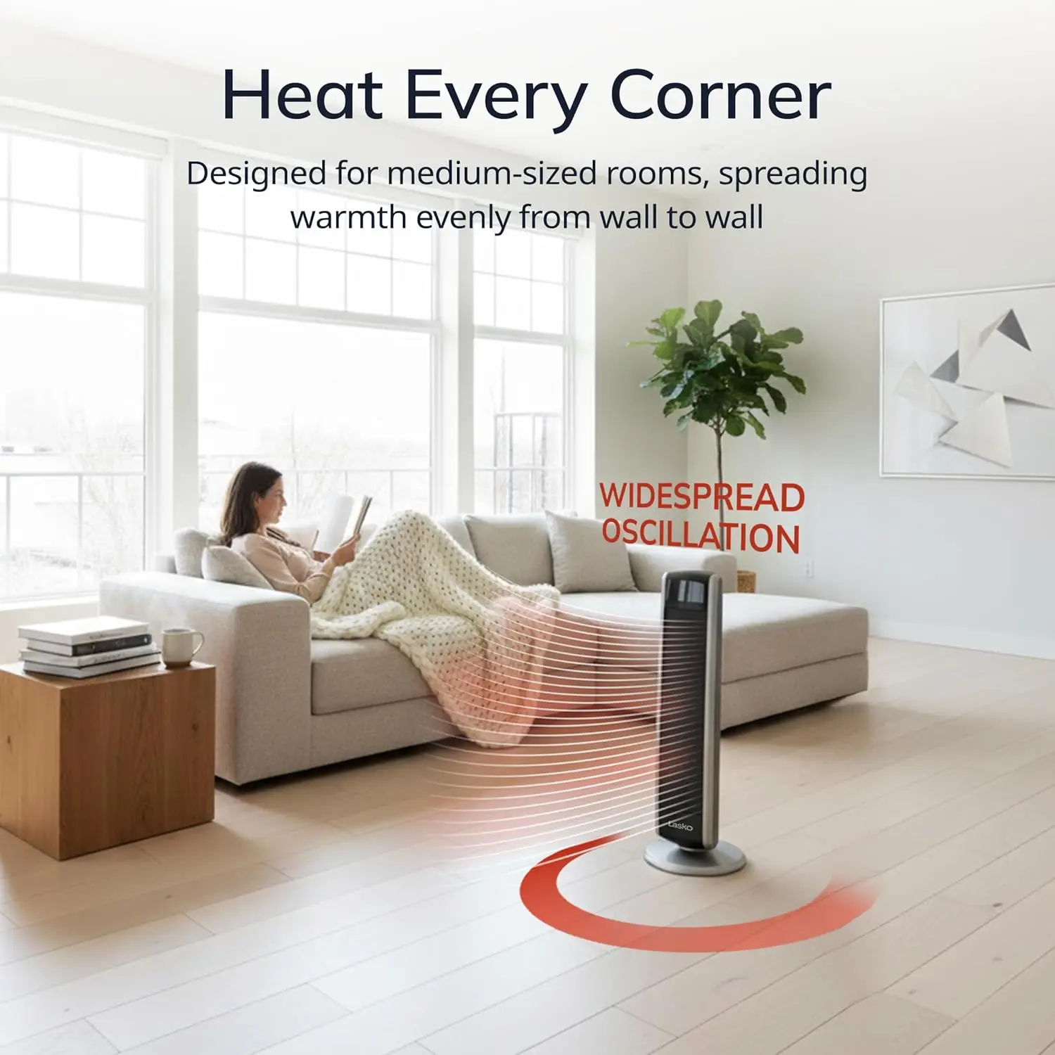 Oscillating Digital Ceramic Tower Heater for Large Rooms, with Adjustable Thermostat, Timer and Remote Control, 29 Inches