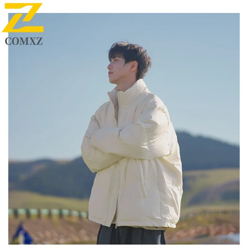 COMXZ Men Parker Coat Thickened Warm Ski Street Windproof Cold-Resistant Travel Cotton-Padded Jacket Loose Snow Puffer Jackets