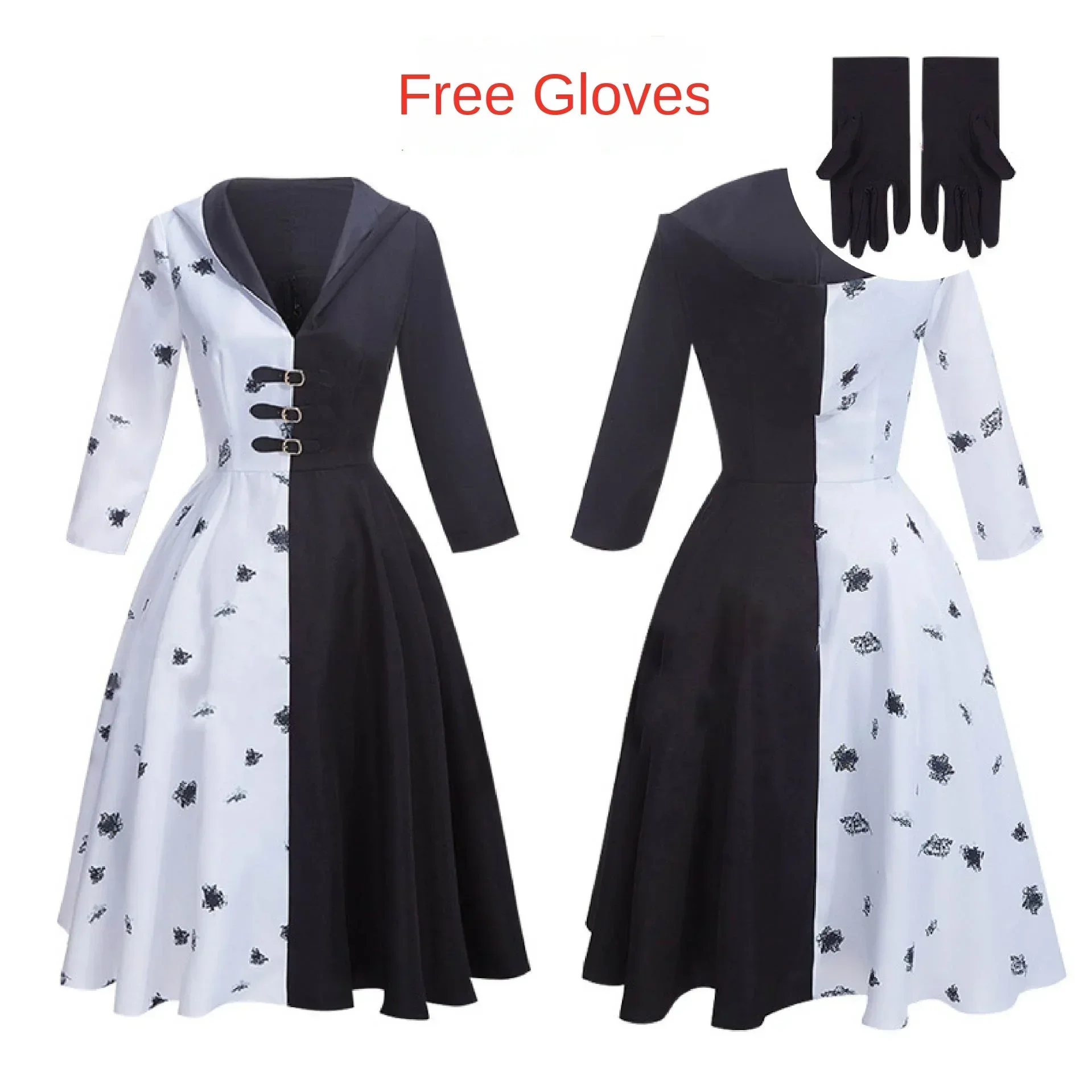 101 Dalmatians Series Cruella De Vil Cosplay Costume Leather Coat Black White Long Skirt Wig Woman Man Fashion Halloween Suit