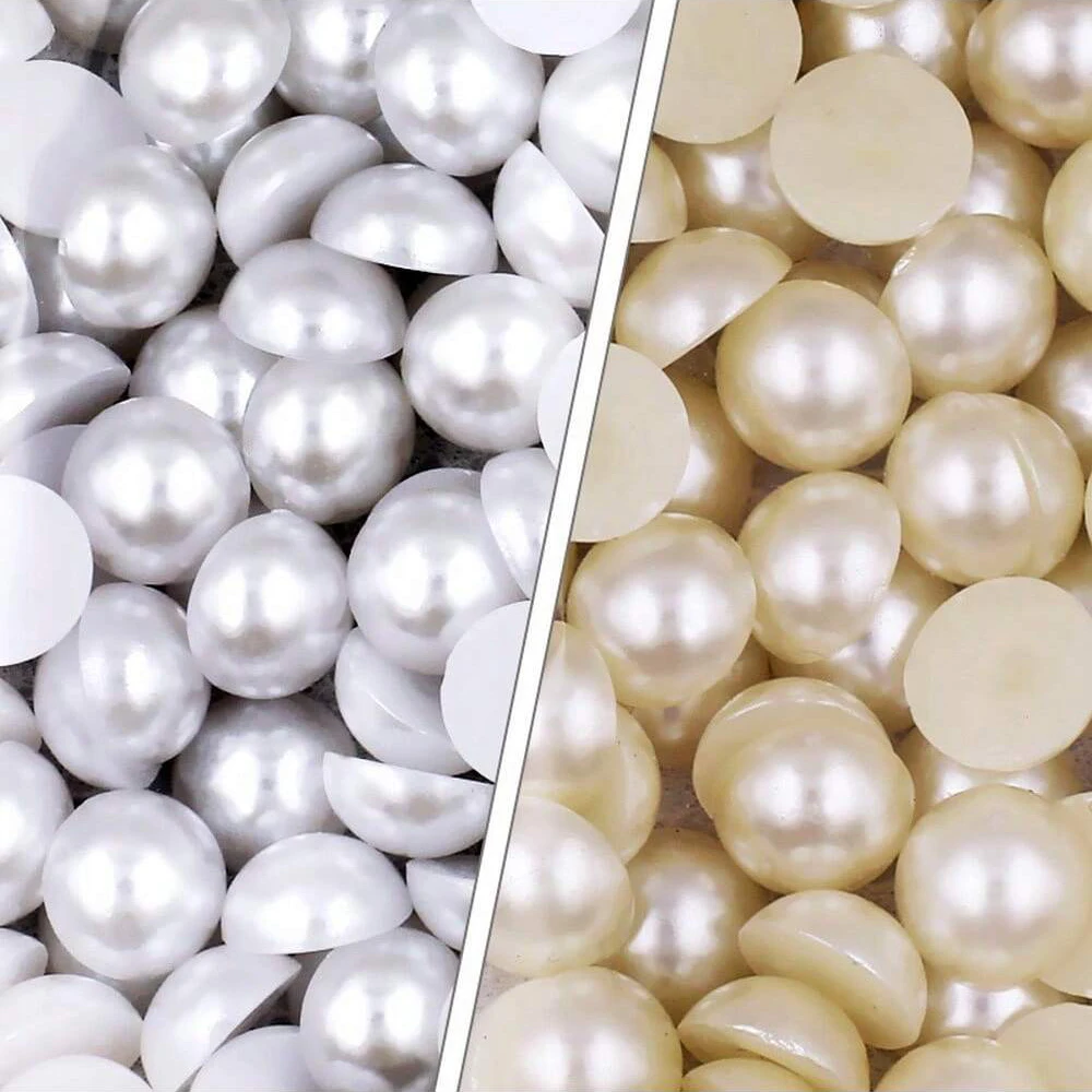 2-12MM white beige flat bottom semi-circular imitation pearl loose beads DIY jewelry mobile phone hairpin material accessories