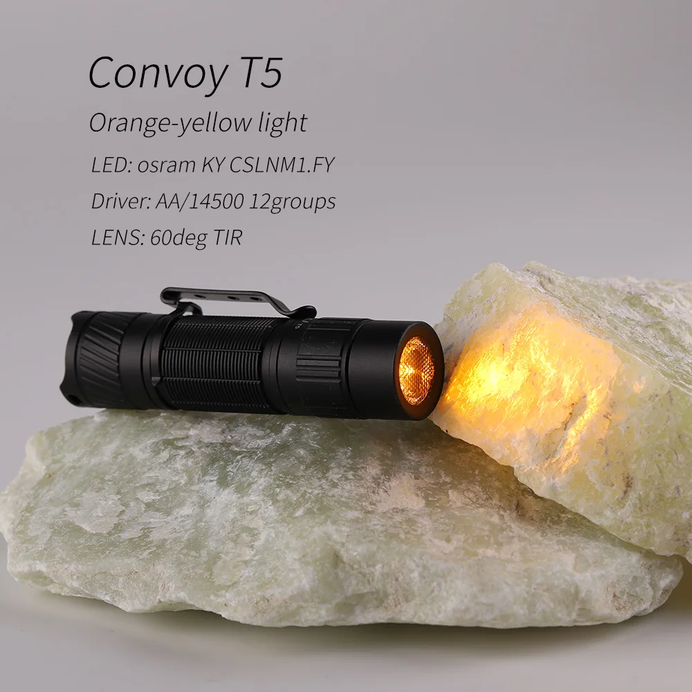 Black Convoy T5 flashlight ,KY CSLNM1.FY orange-yellow light AA 14500 with TIR lens ,floody light