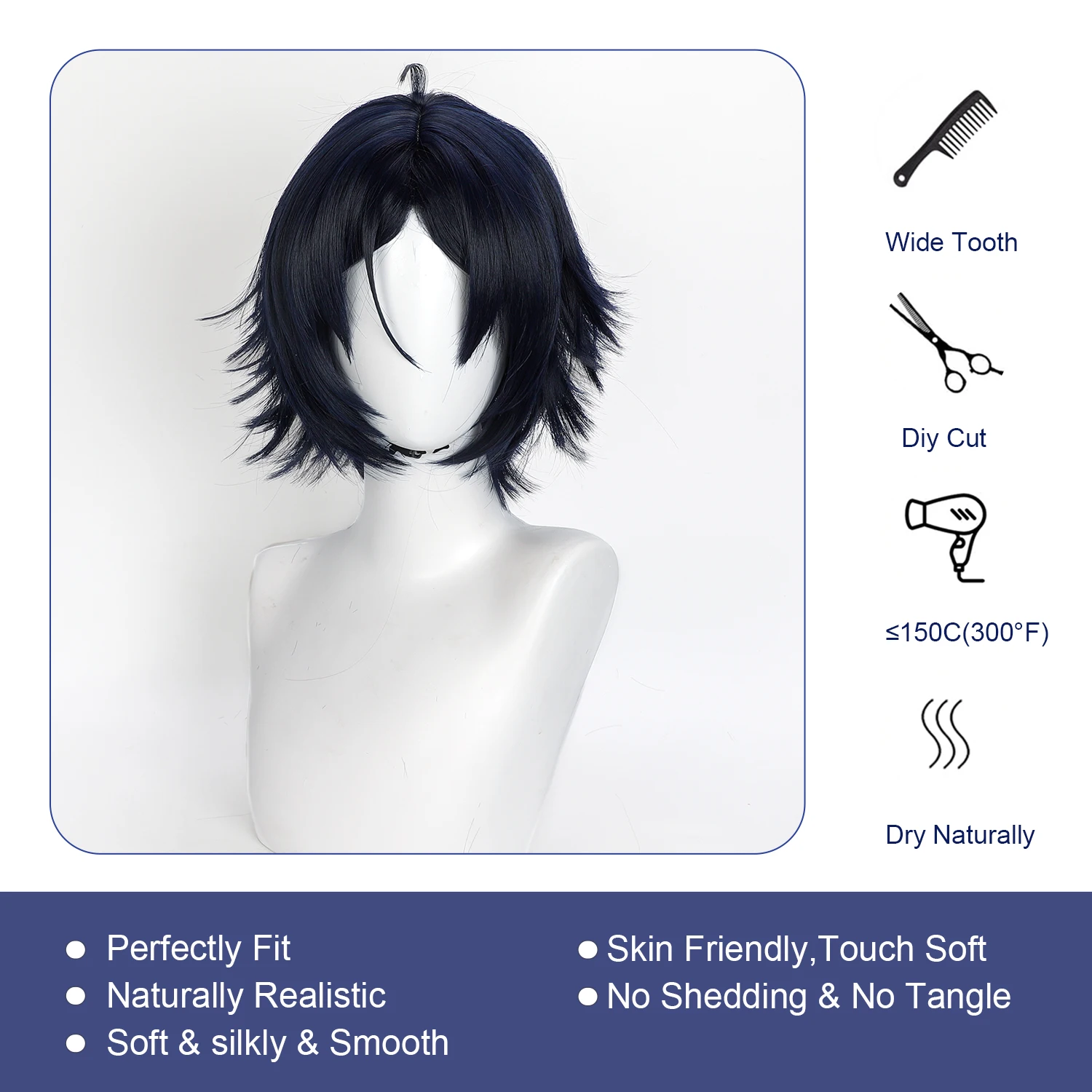 أنيمي شعر مستعار Zuo Le تأثيري الباروكات الفرسان لعبة لعب الأدوار شعر مستعار الظلام الأزرق شعر مستعار اصطناعي لحفلة تنكرية كرنفال تأثيري