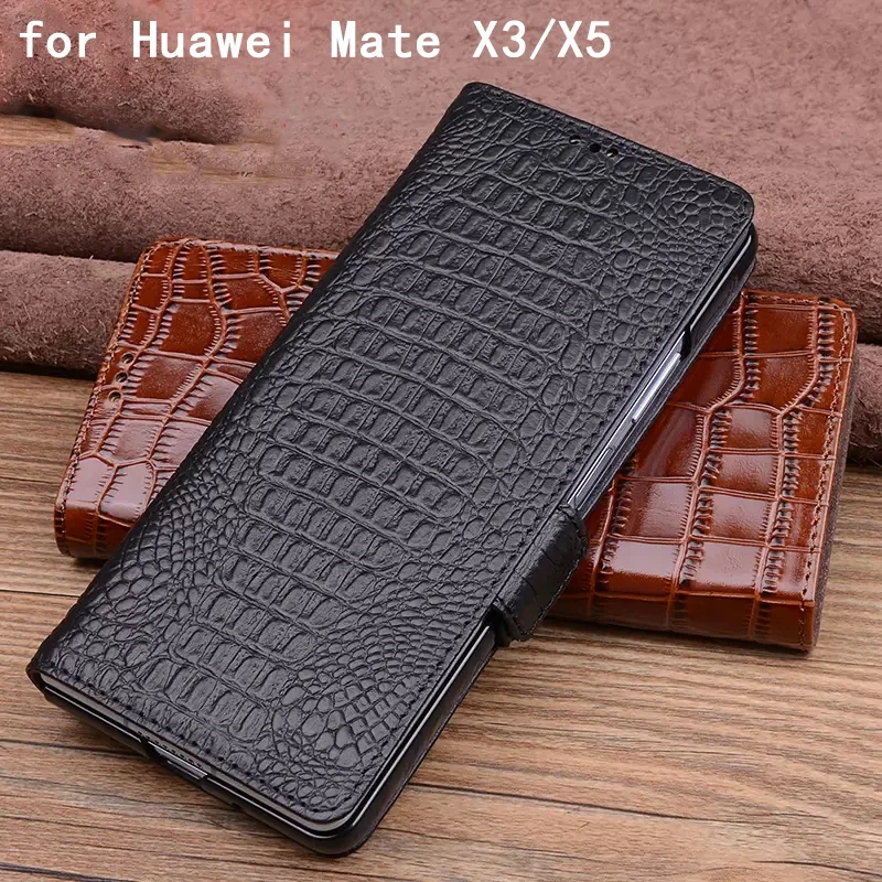 

Genuine Leather Case for Huawei Mate X5 X3 Carcasa Business Grids Alligator Skin Pattern Flip Cover MateX3 Funda MateX5 Coque