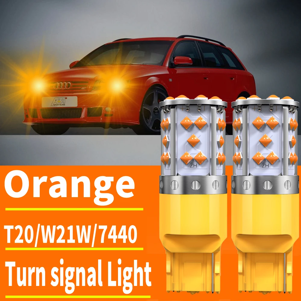 2pcs Super Bright T20 W21W WY21W 7440 7440NA LED Turn Signal Light Bulbs Canbus Error Free No Hyper Flash Amber Orange DC12V