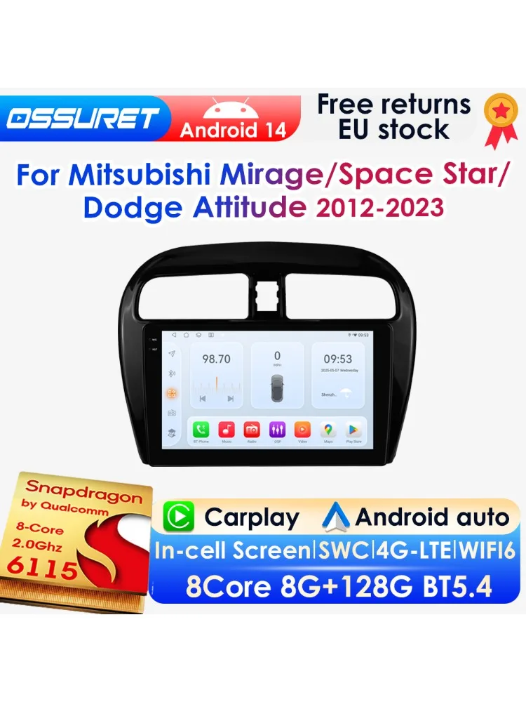 AI Carplay Android 14 Autoradio für Mitsubishi Mirage/Space Star 2012-2023 Multimedia 4G DSP BT RDS 360-Grad-Kamera mit Snapdragon6115