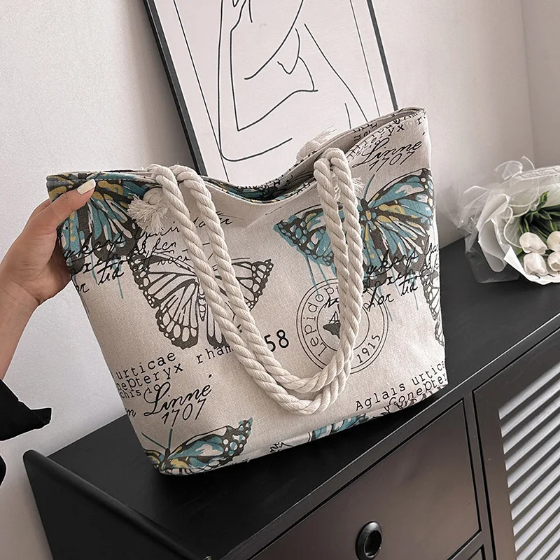 

New Casual Fashion Canvas Women's Bag Korean Style Creative Printed Large Shoulder Bag