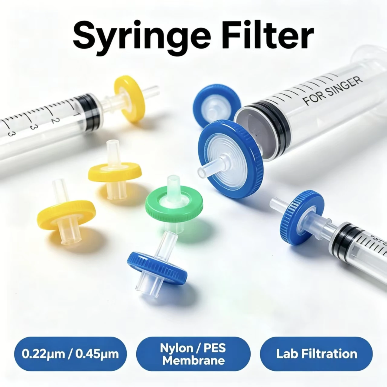 Premium Qualit Sterile Syringe Filter Nylon PES Membrane 0.22μm 0.45μm Individual Pack Lab Needle Filter Solution Filtration