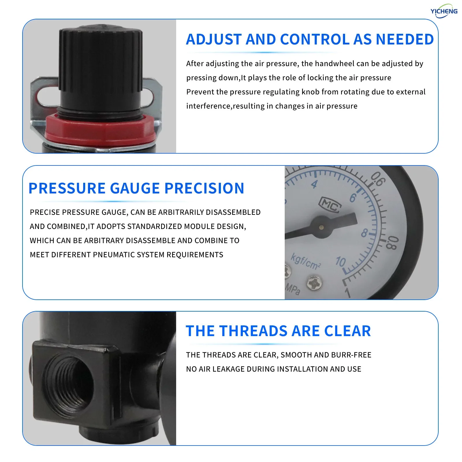AR2000 Kit mini regulador de pressão de 1/4" para sistemas de ar comprimido, ajuste de 0,05 a 0,95 MPa