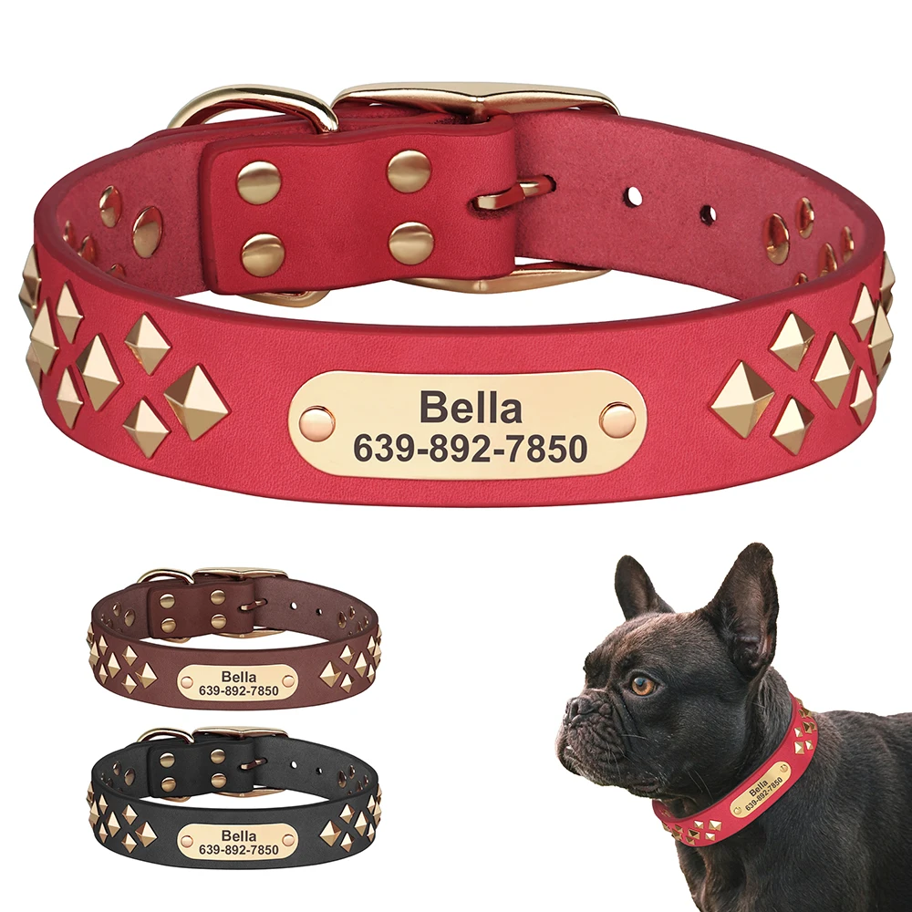 

Personalized Dog Leather Collar Cool Spiked Studded Pet ID Collars Pitbull Bulldog Collars Necklace For Pitbull Bulldog Show