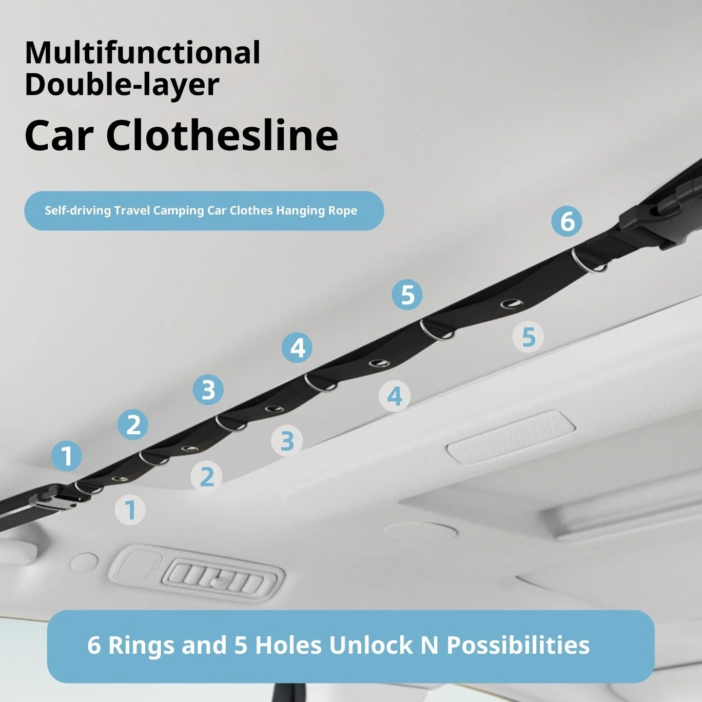 

Portable Car Clothes Hanger Rope 10KG Large-Bearing Car Clothesline 87cm-130cm Adjustable Clothes Storage Hanger for Traveling